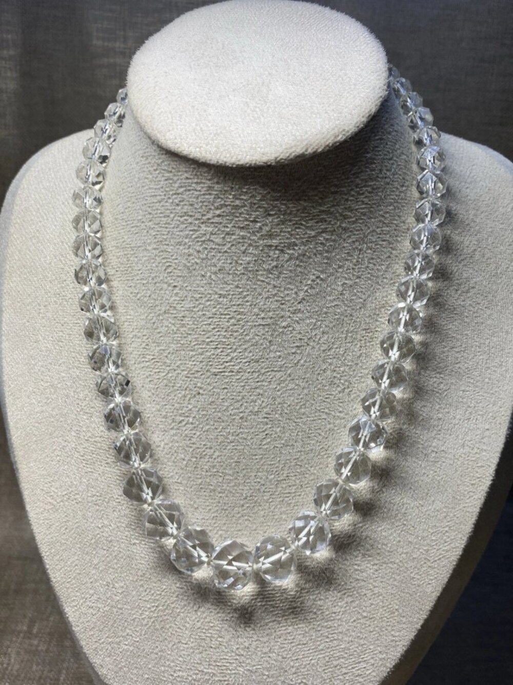 Vintage Rock Crystal Quartz Necklace 14K Gold Clasp Faceted Beads 16”
